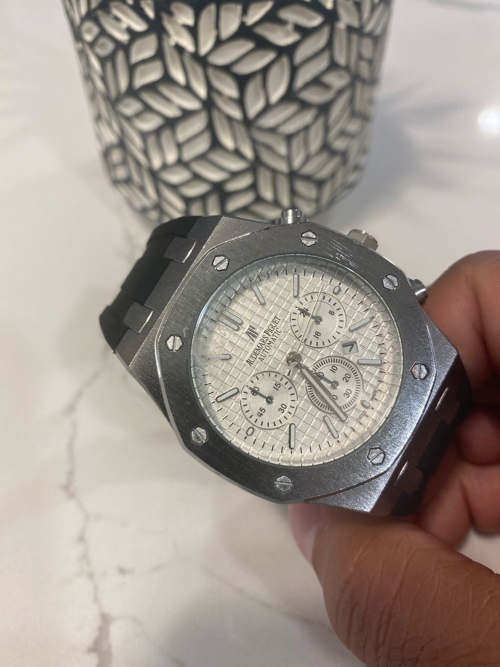Audemars Piguet Silver and Black Sport Chronograph Watch - Picture 2 of 3